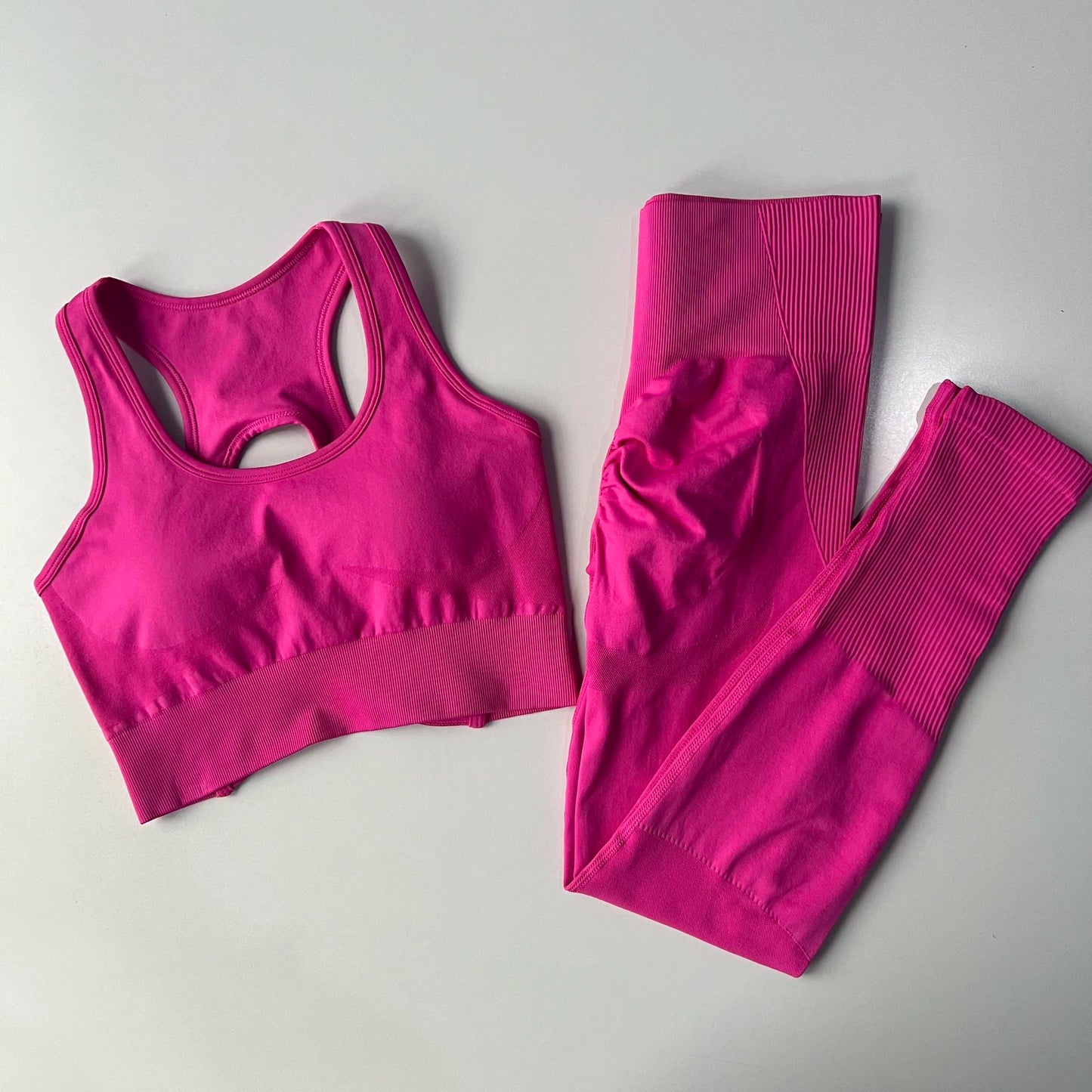 Women’s Seamless Yoga Set – Sexy Open Back Sports Bra & High Waist Scrunch Leggings Gym Outfit