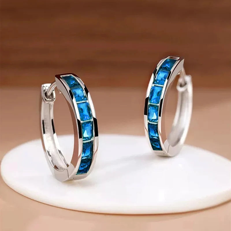 Classic Gold Tone Square Cut Cubic Zirconia Hoop Earrings for Women