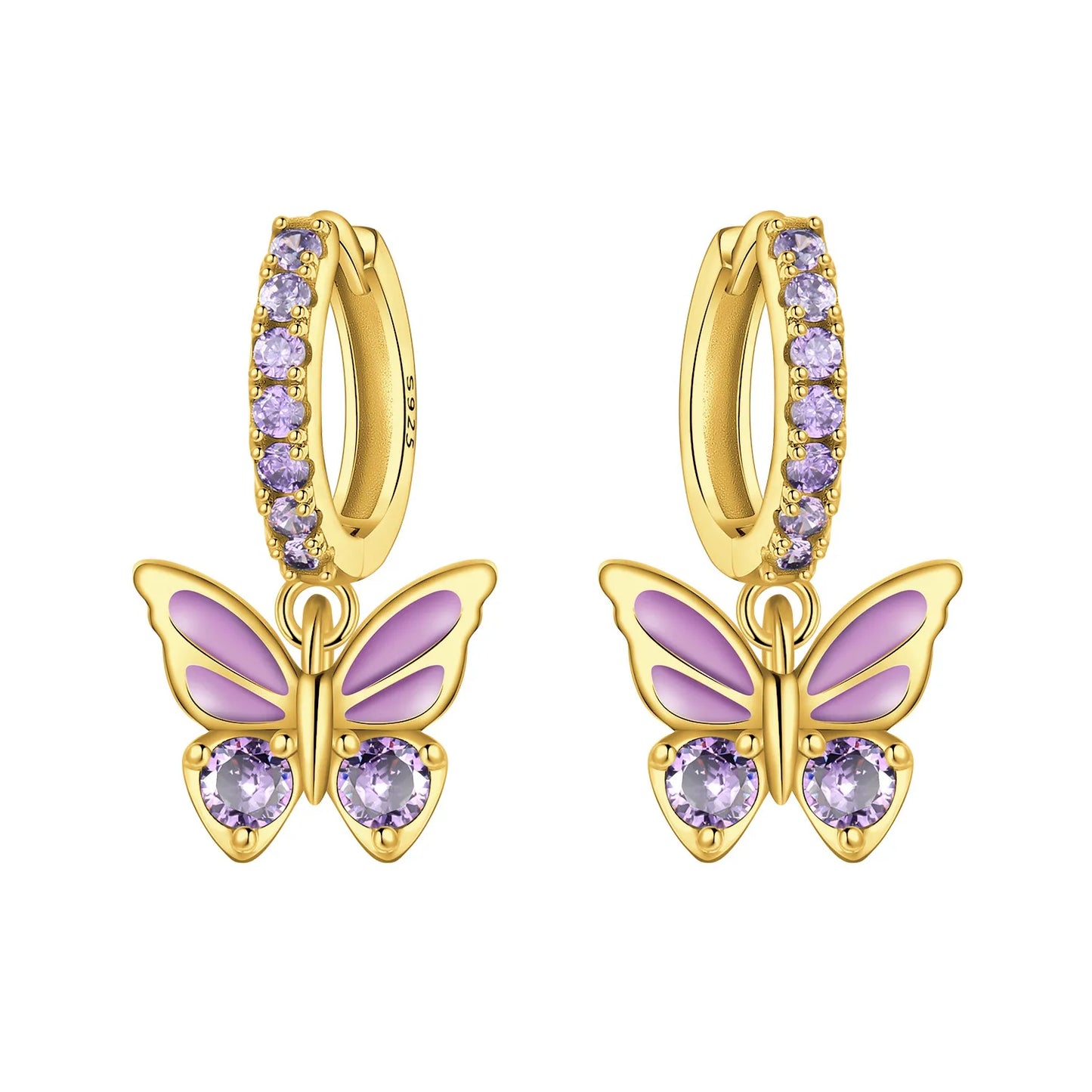 S925 Sterling Silver 18K Gold-Lined Zircon Hoop Earrings for Women