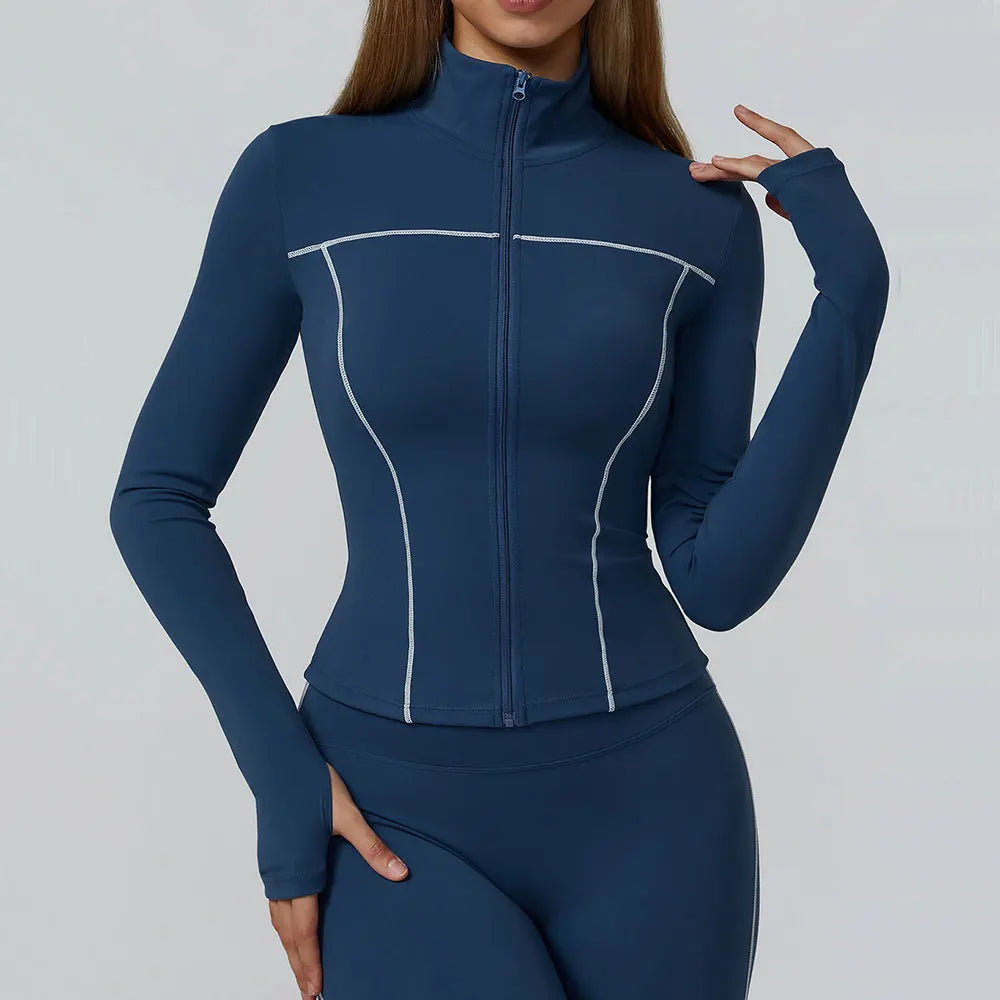Women's Seamless Zip-Up Workout Jacket – Quick Dry Long Sleeve Yoga & Running Gym Top with Thumb Holes, Lightweight Athletic Fitness Jacket