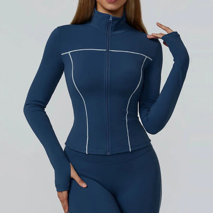 Women's Seamless Zip-Up Workout Jacket – Quick Dry Long Sleeve Yoga & Running Gym Top with Thumb Holes, Lightweight Athletic Fitness Jacket