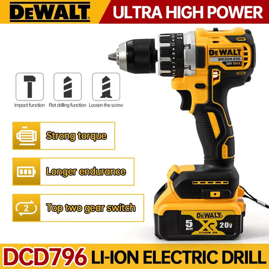Dewalt DCD796 2000RPM Cordless Electric Drill Brushless Driver Adjustable Speed Impact Hand Drill Rechargeable Power Tools
