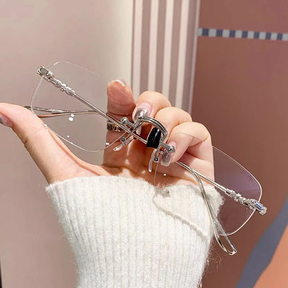 Transparent Rimless Rectangle Shades Glass Women Harajuku Blocking Glasses Frameless Anti-blue Optical Eyeglass Eyewear