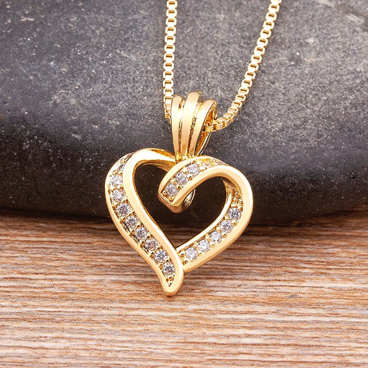 Gold Open Heart Pendant Necklace for Women – Sparkling Cubic Zirconia Dainty Clavicle Chain, Romantic Jewelry Gift
