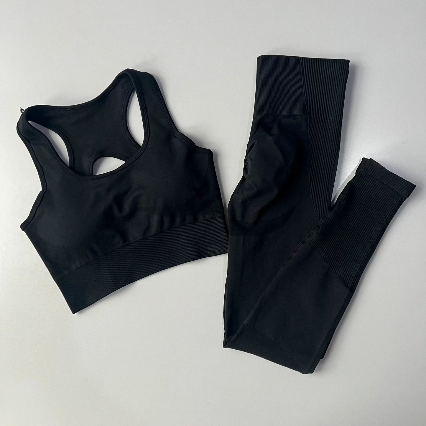Women’s Seamless Yoga Set – Sexy Open Back Sports Bra & High Waist Scrunch Leggings Gym Outfit