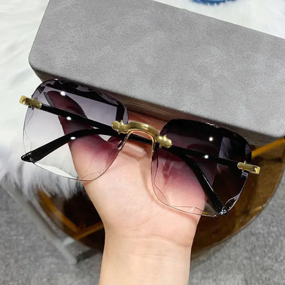 3PCS Square Rimless Sunglasses for Women & Men – Luxury Designer UV400 Shades, Fashion Summer Red Gradient Sun Glasses Set
