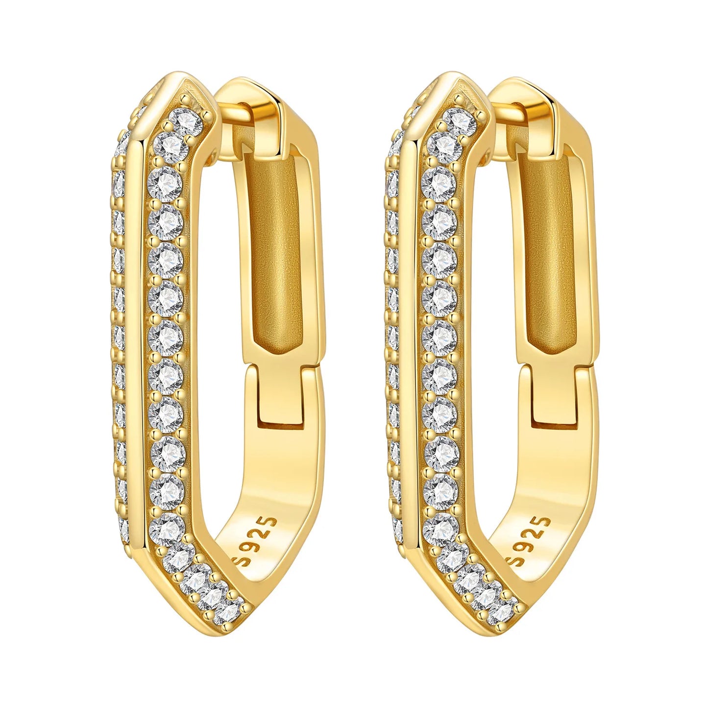 S925 Sterling Silver 18K Gold-Lined Zircon Hoop Earrings for Women