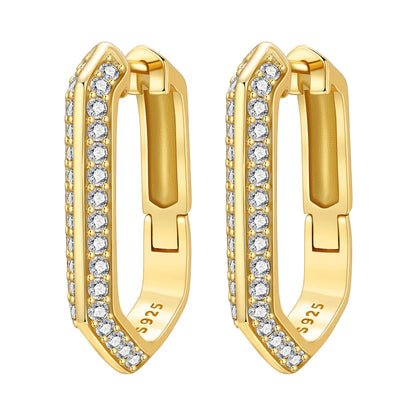 S925 Sterling Silver 18K Gold-Lined Zircon Hoop Earrings for Women