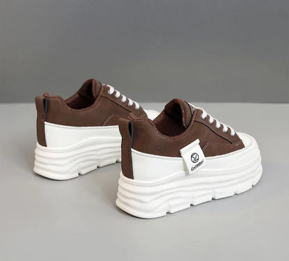 Women’s Chunky Lace-Up Sneakers – Soft Sole Casual Walking Shoes Trendy Vulcanized Fashion Sneakers