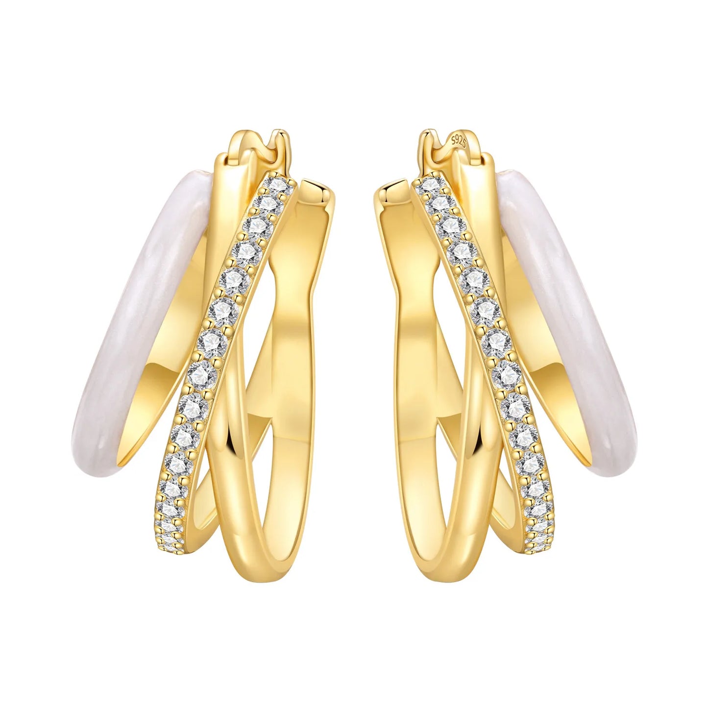 S925 Sterling Silver 18K Gold-Lined Zircon Hoop Earrings for Women