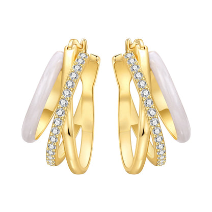 S925 Sterling Silver 18K Gold-Lined Zircon Hoop Earrings for Women
