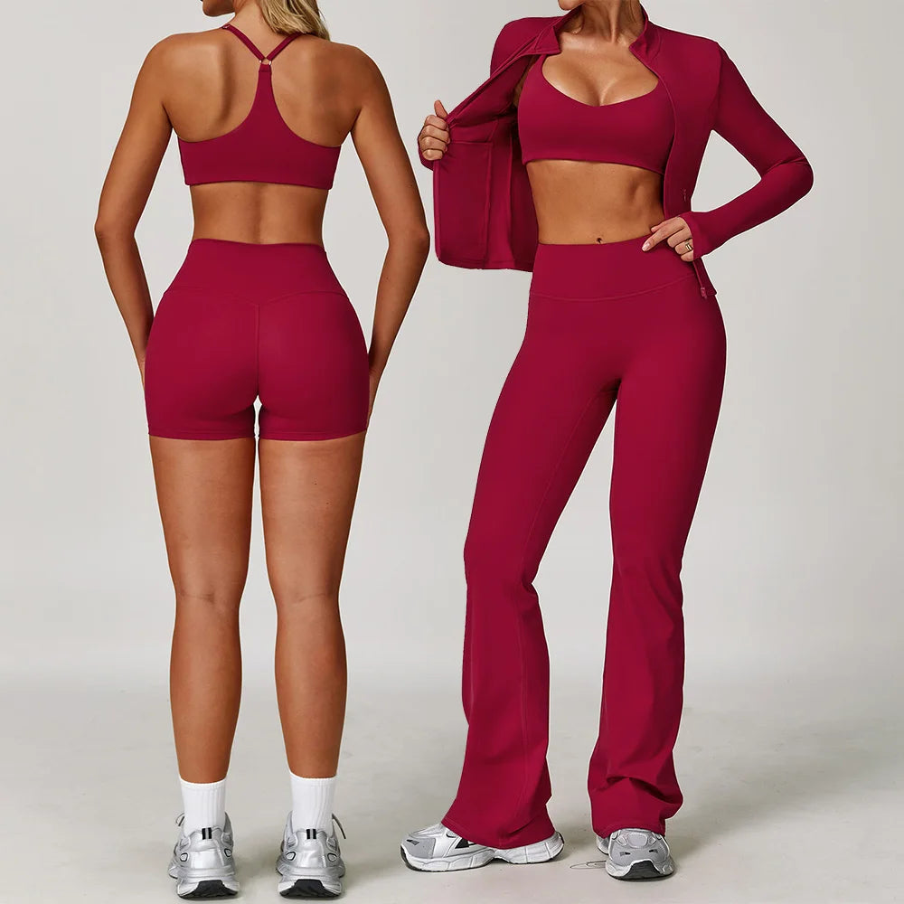 Women's 2/3PCS Yoga Set Workout Clothes Long Sleeve Sports Bra Leggings Gym Running Activewear Outfit