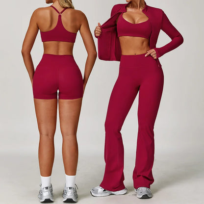 Women's 2/3PCS Yoga Set Workout Clothes Long Sleeve Sports Bra Leggings Gym Running Activewear Outfit