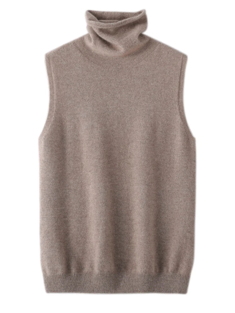 Womens Merino Wool Turtleneck Sweater Vest Sleeveless Knit Top