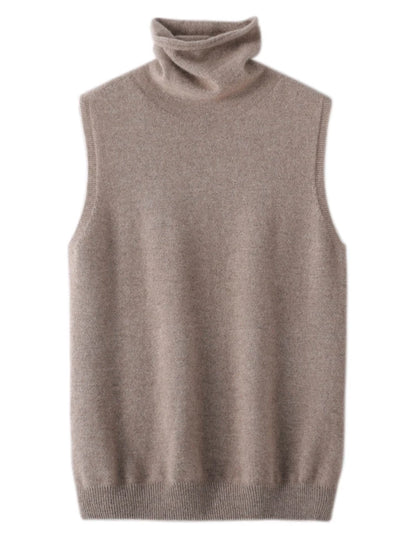 Womens Merino Wool Turtleneck Sweater Vest Sleeveless Knit Top