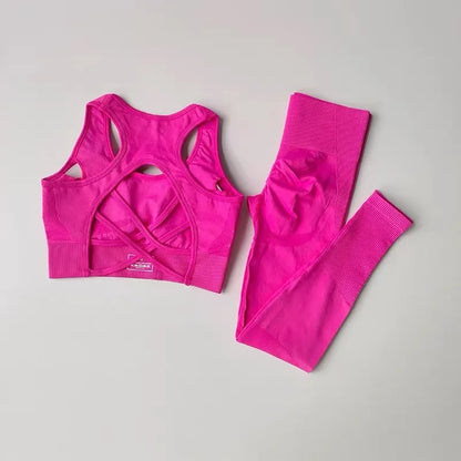 Women’s Seamless Yoga Set – Sexy Open Back Sports Bra & High Waist Scrunch Leggings Gym Outfit
