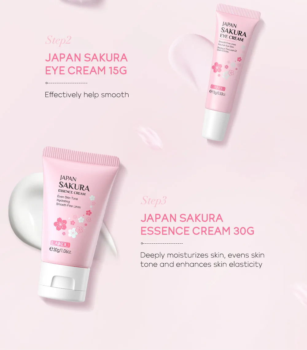 LAIKOU Sakura Skin Care Sets Facial Cleanser Face Cream Serum Toner Moisturizing Brightening Firming Hydrating Face Care Kit