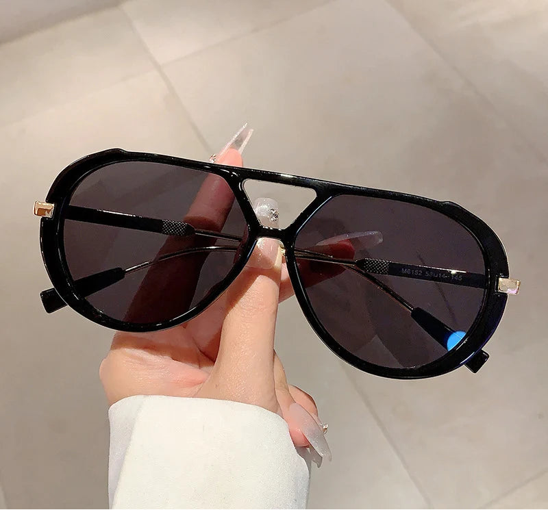 Vintage Double Bridge Oval Sunglasses UV400 | Luxury Gradient Lens Retro Fashion Eyewear for Men & Women
