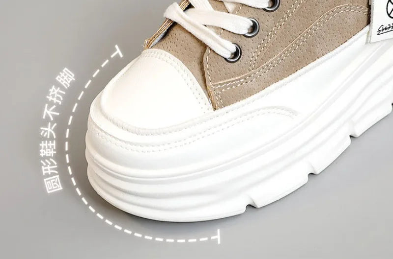 Women’s Chunky Lace-Up Sneakers – Soft Sole Casual Walking Shoes Trendy Vulcanized Fashion Sneakers