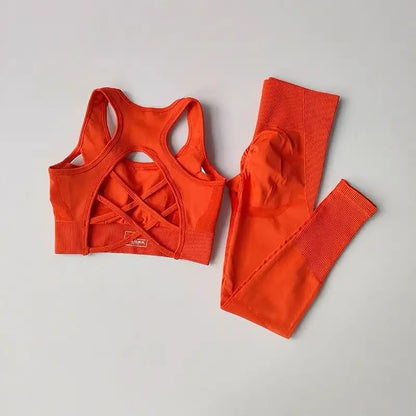 Women’s Seamless Yoga Set – Sexy Open Back Sports Bra & High Waist Scrunch Leggings Gym Outfit