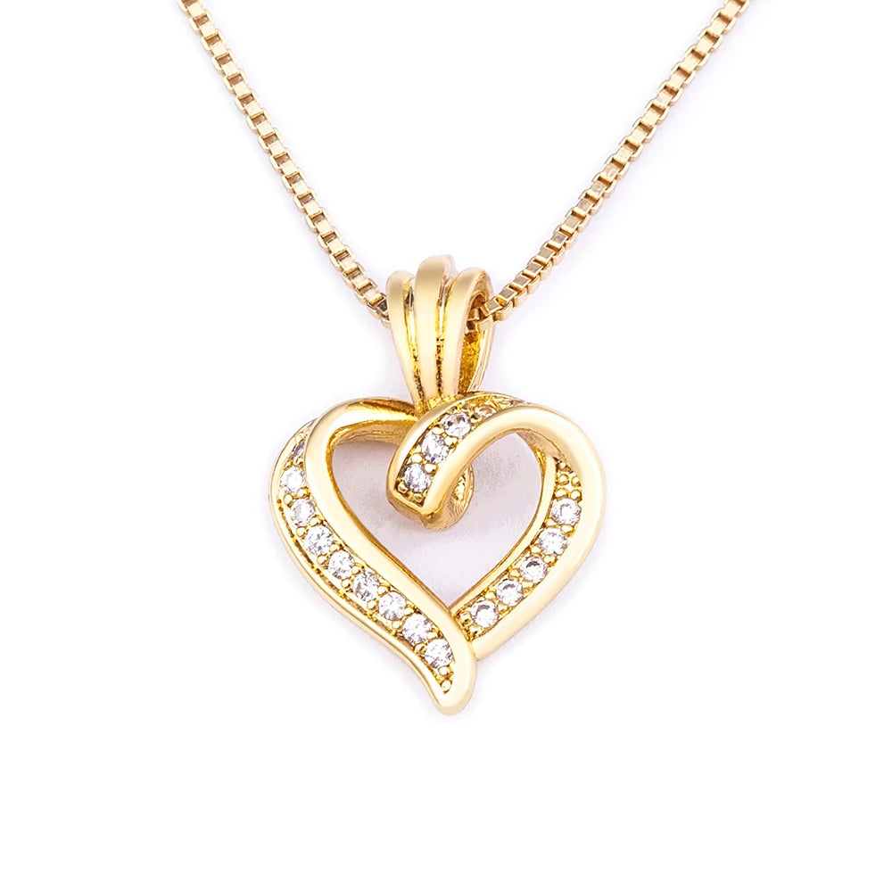 Gold Open Heart Pendant Necklace for Women – Sparkling Cubic Zirconia Dainty Clavicle Chain, Romantic Jewelry Gift