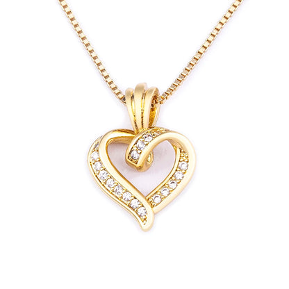 Gold Open Heart Pendant Necklace for Women – Sparkling Cubic Zirconia Dainty Clavicle Chain, Romantic Jewelry Gift