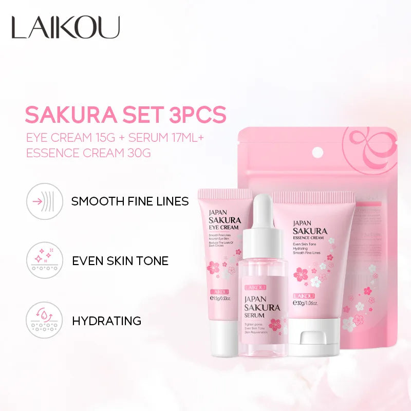 LAIKOU Sakura Skin Care Sets Facial Cleanser Face Cream Serum Toner Moisturizing Brightening Firming Hydrating Face Care Kit