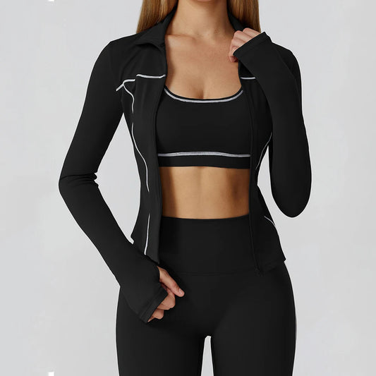 Women's Seamless Zip-Up Workout Jacket – Quick Dry Long Sleeve Yoga & Running Gym Top with Thumb Holes, Lightweight Athletic Fitness Jacket
