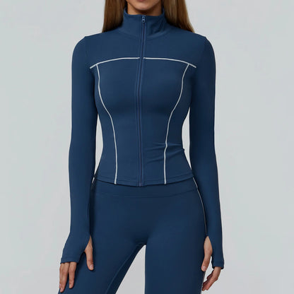 Women's Seamless Zip-Up Workout Jacket – Quick Dry Long Sleeve Yoga & Running Gym Top with Thumb Holes, Lightweight Athletic Fitness Jacket