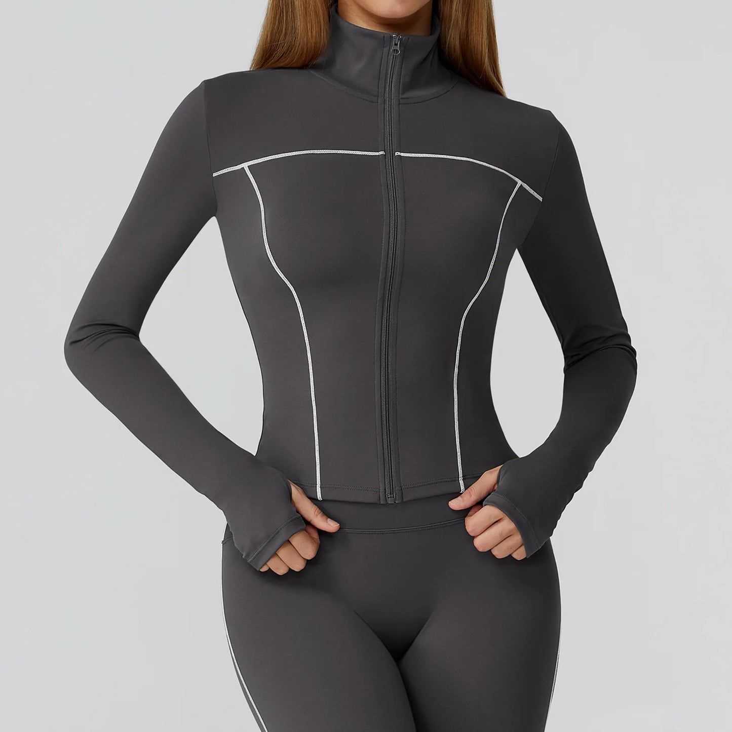 Women's Seamless Zip-Up Workout Jacket – Quick Dry Long Sleeve Yoga & Running Gym Top with Thumb Holes, Lightweight Athletic Fitness Jacket