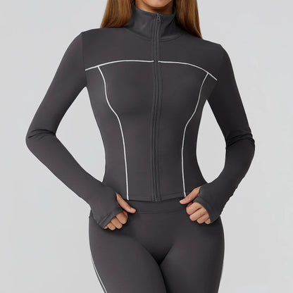 Women's Seamless Zip-Up Workout Jacket – Quick Dry Long Sleeve Yoga & Running Gym Top with Thumb Holes, Lightweight Athletic Fitness Jacket