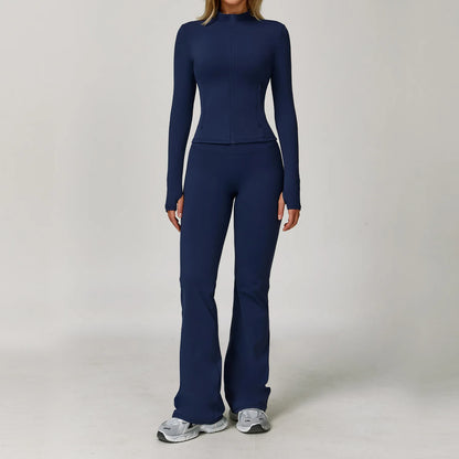 Women's 2/3PCS Yoga Set Workout Clothes Long Sleeve Sports Bra Leggings Gym Running Activewear Outfit