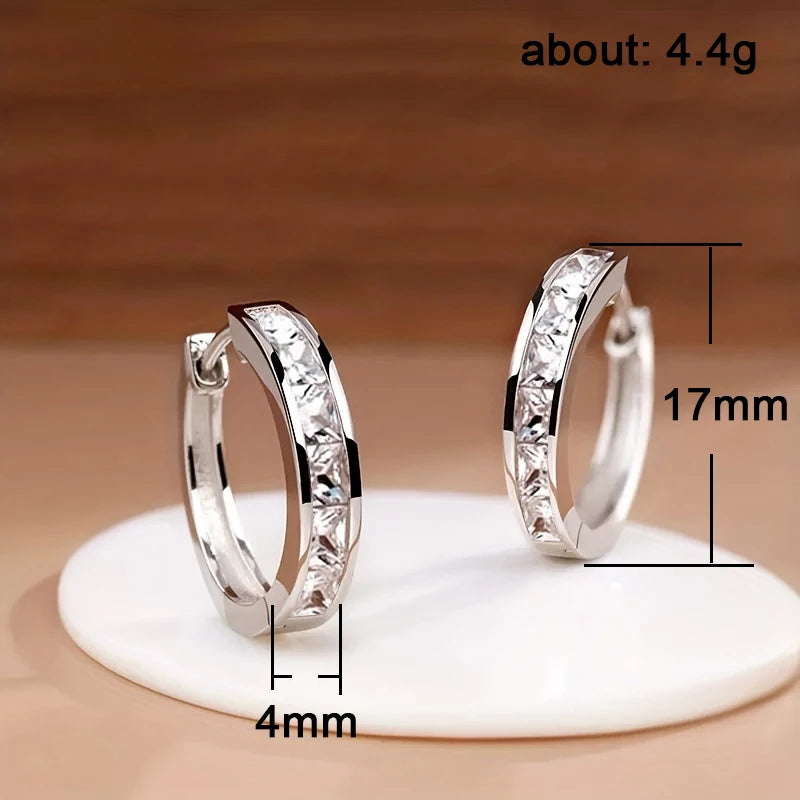 Classic Gold Tone Square Cut Cubic Zirconia Hoop Earrings for Women
