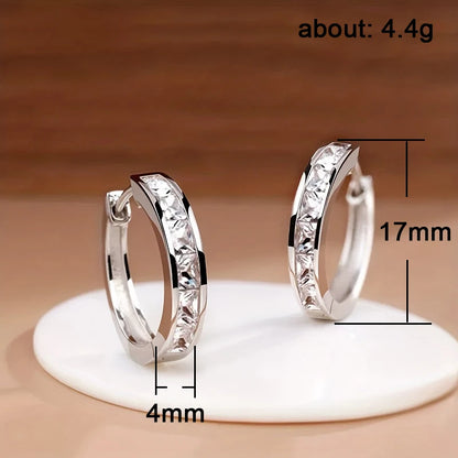 Classic Gold Tone Square Cut Cubic Zirconia Hoop Earrings for Women