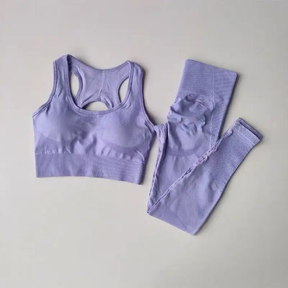 Women’s Seamless Yoga Set – Sexy Open Back Sports Bra & High Waist Scrunch Leggings Gym Outfit