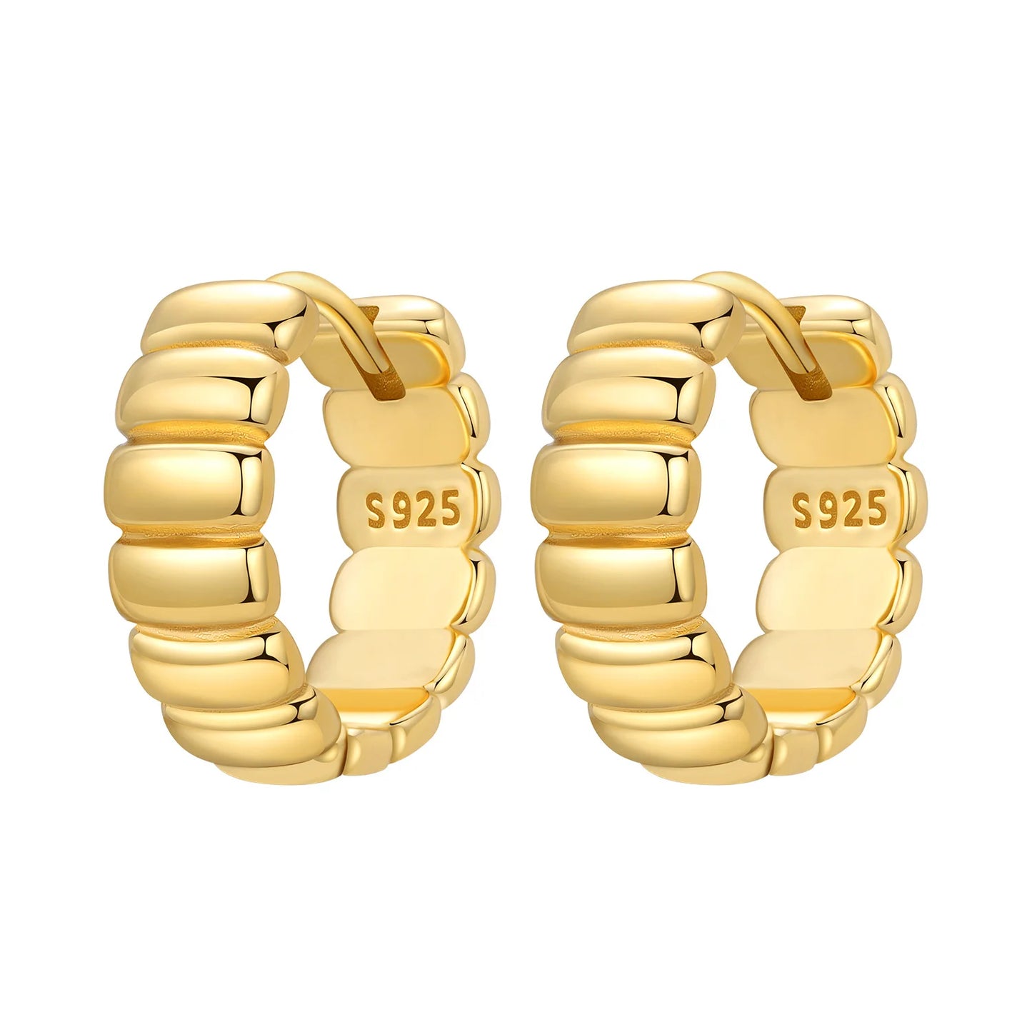 S925 Sterling Silver 18K Gold-Lined Zircon Hoop Earrings for Women