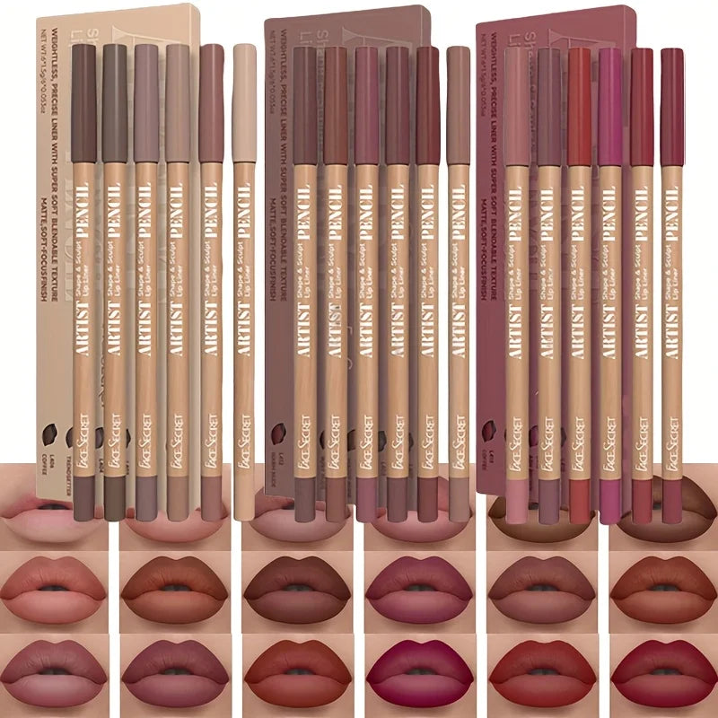 6pcs Velvet Matte Lip Liner Pencils Set Long-Lastin, Non-Drying Perfect for Lining Filling Lips Versatile for All Skin Types