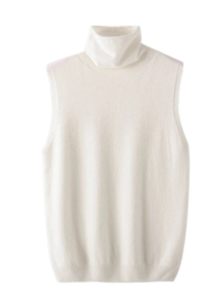 Womens Merino Wool Turtleneck Sweater Vest Sleeveless Knit Top