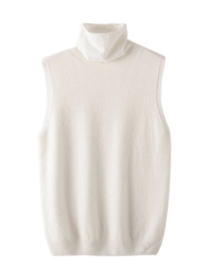 Womens Merino Wool Turtleneck Sweater Vest Sleeveless Knit Top