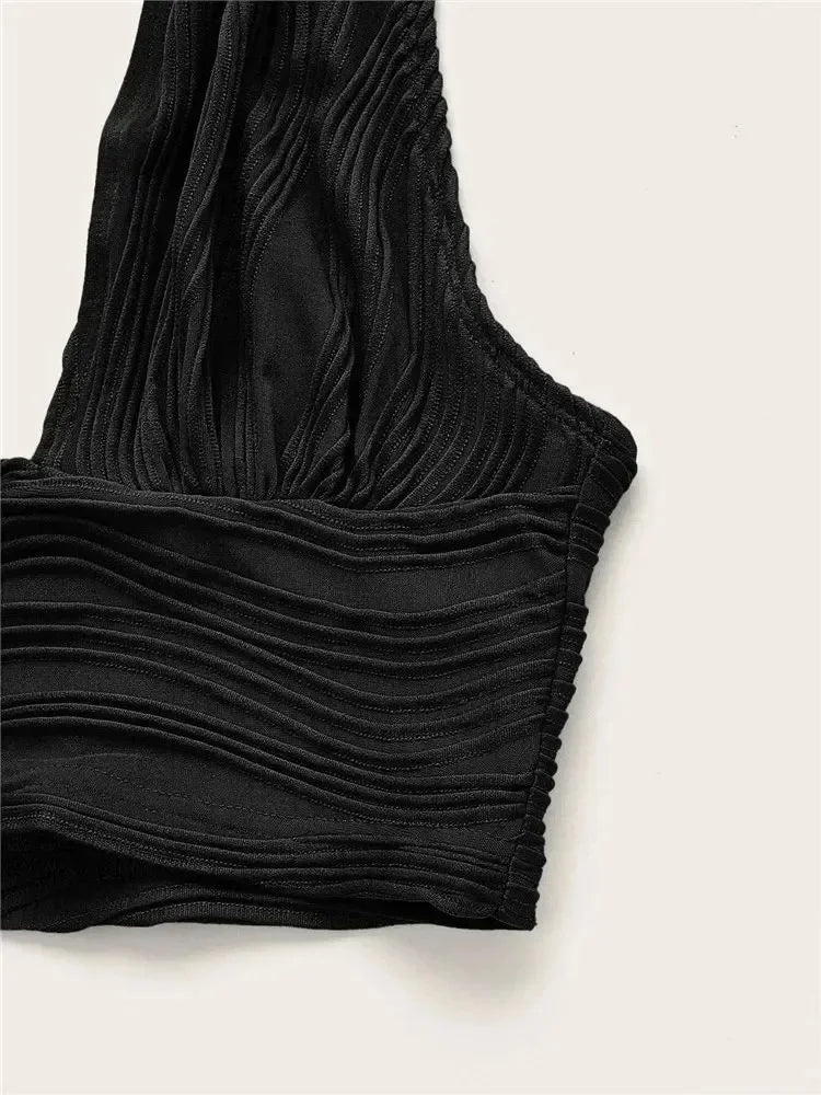 Women's White Backless Halter Crop Top - Deep V Neck Sleeveless Y2K Tank Top, Sexy Club Streetwear Summer Going Out Top