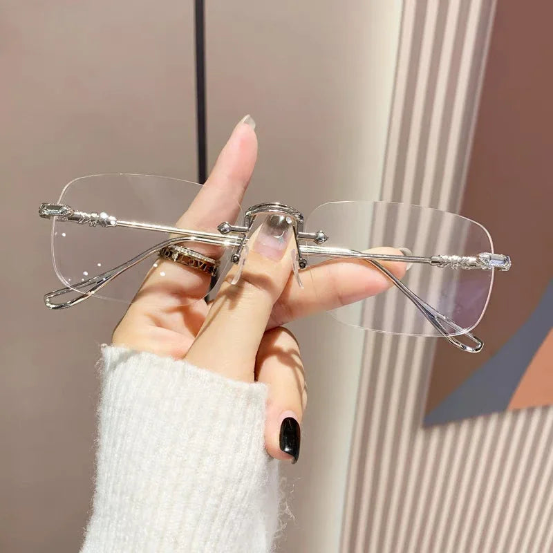 Transparent Rimless Rectangle Shades Glass Women Harajuku Blocking Glasses Frameless Anti-blue Optical Eyeglass Eyewear