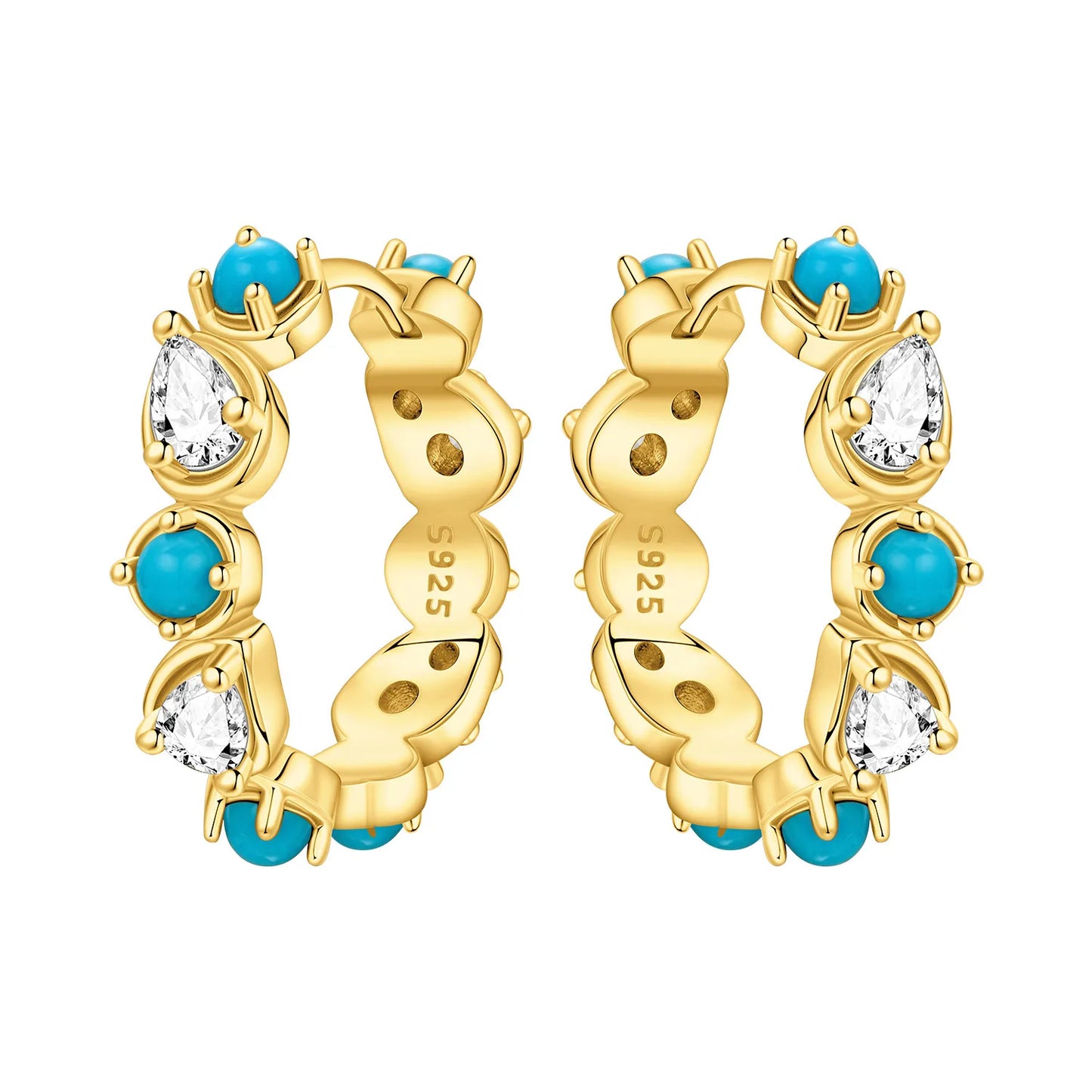 S925 Sterling Silver 18K Gold-Lined Zircon Hoop Earrings for Women