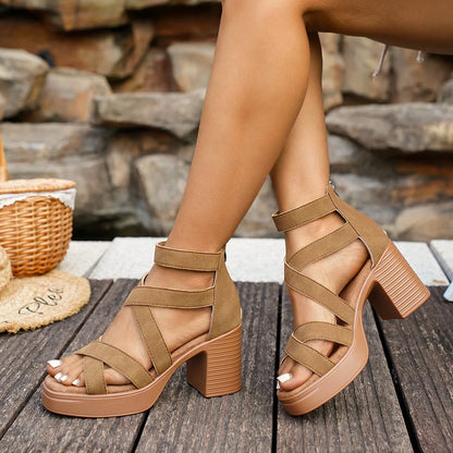 Women's Platform Block Heel Sandals – Open Toe Strappy Wedge Sandals with Ankle Strap, Casual Summer Fashion Shoes