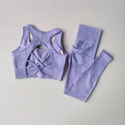 Women’s Seamless Yoga Set – Sexy Open Back Sports Bra & High Waist Scrunch Leggings Gym Outfit