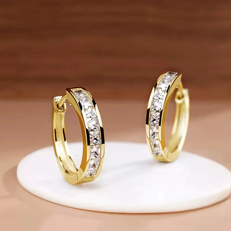 Classic Gold Tone Square Cut Cubic Zirconia Hoop Earrings for Women