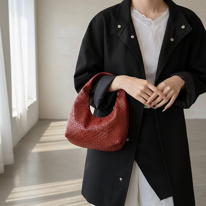 Women Woven Embossed Hobo Shoulder Bag Soft Premium Leather Handbag