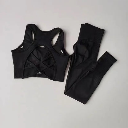 Women’s Seamless Yoga Set – Sexy Open Back Sports Bra & High Waist Scrunch Leggings Gym Outfit