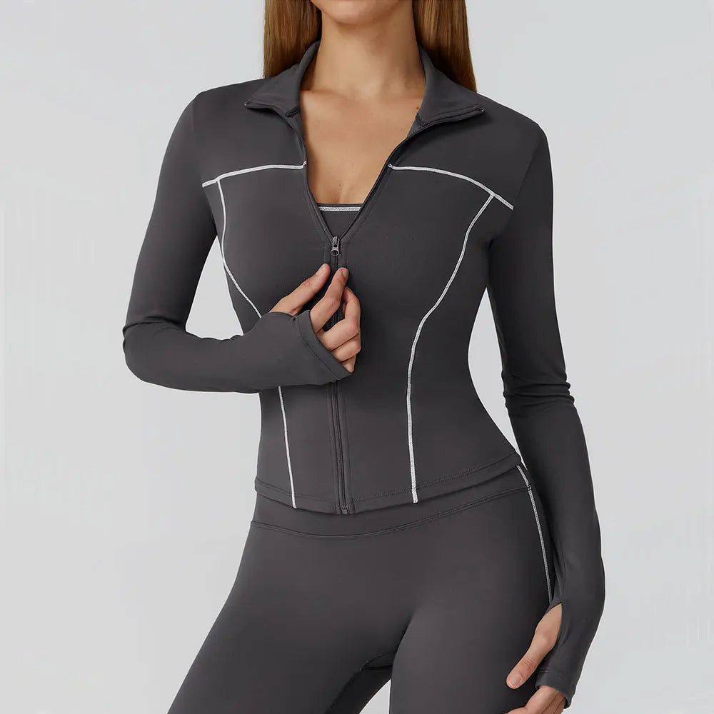 Women's Seamless Zip-Up Workout Jacket – Quick Dry Long Sleeve Yoga & Running Gym Top with Thumb Holes, Lightweight Athletic Fitness Jacket