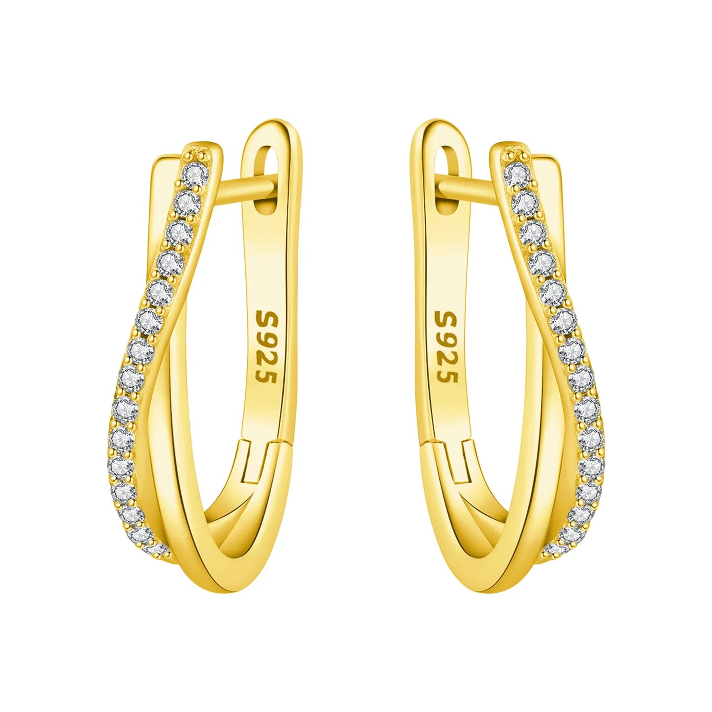 S925 Sterling Silver 18K Gold-Lined Zircon Hoop Earrings for Women