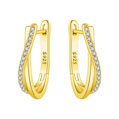 S925 Sterling Silver 18K Gold-Lined Zircon Hoop Earrings for Women